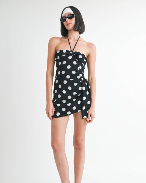 black polka dot mini dress Mini Ruched Polka Dot Dress Medium