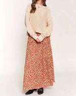 Apricot Floral Tiered Maxi Skirt