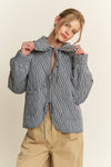 Gingham Collared Tie Front Quilted Jacket