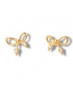 Gold Dipped Cz Wire Bow Stud Earrings