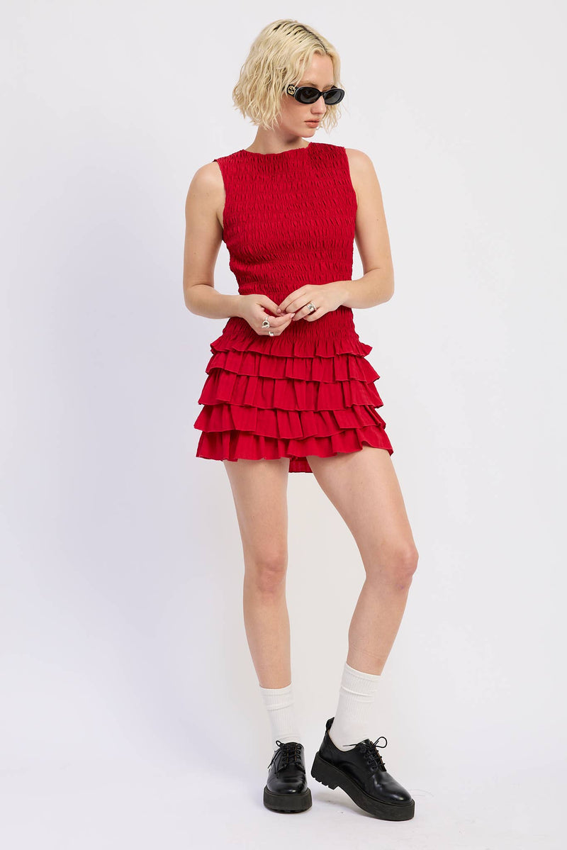 Wine Smocked Mini Dress