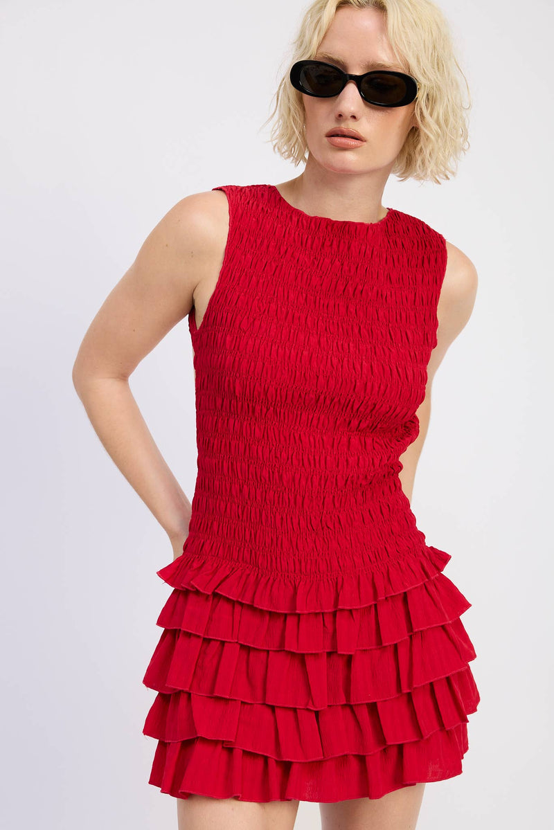 Wine Smocked Mini Dress And Then LB Wine Smocked Mini Dress And Then LB