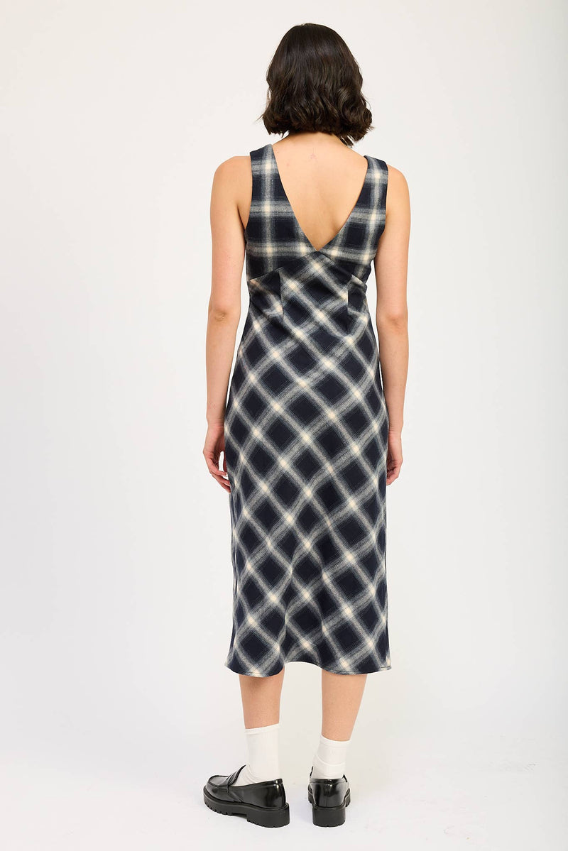 Navy Plaid Maxi Dress