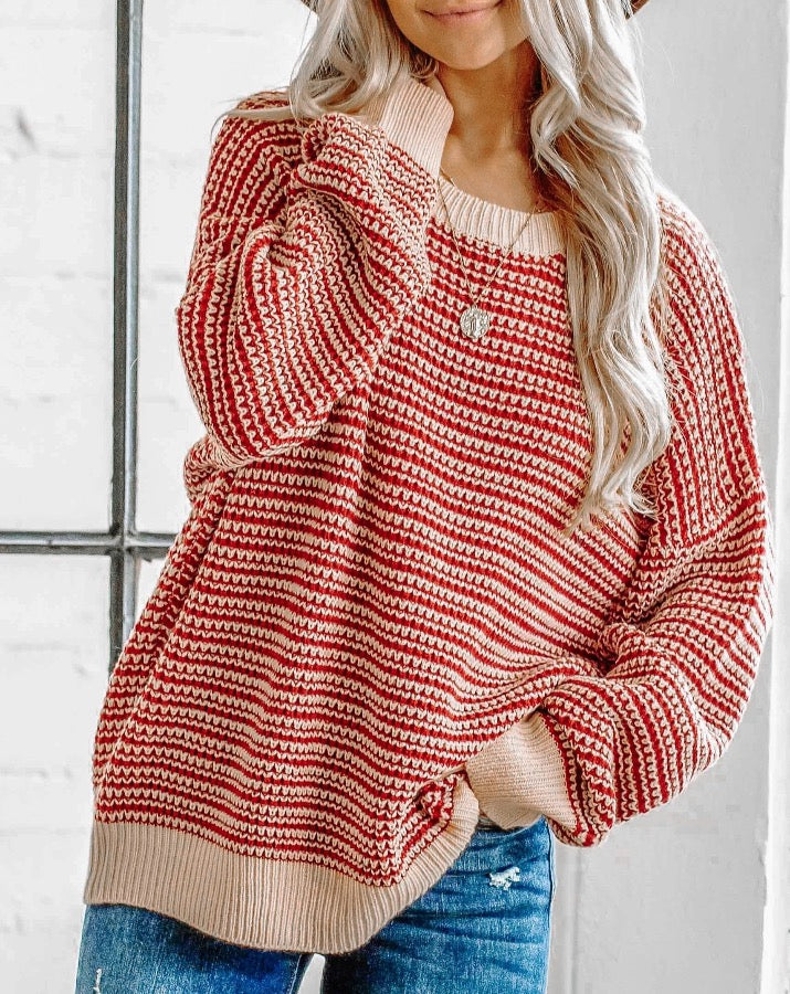 Red and Ivory Ruffle Stripe Sweater