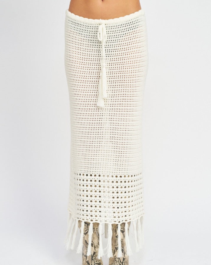 Off White Crochet Fringe Skirt