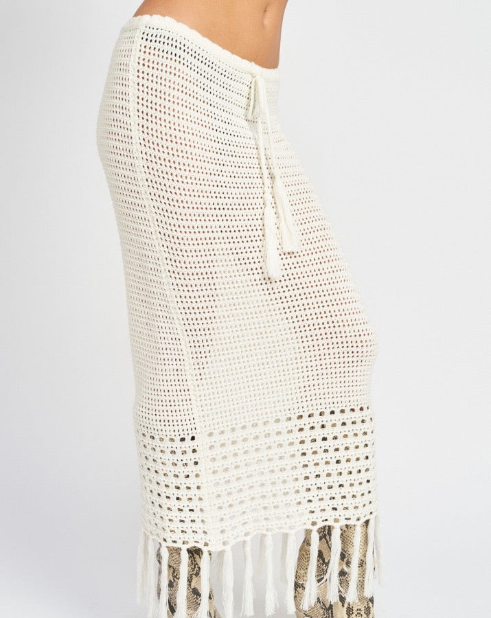 Off White Crochet Fringe Skirt