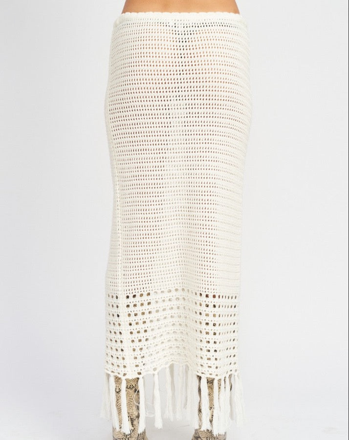 Off White Crochet Fringe Skirt