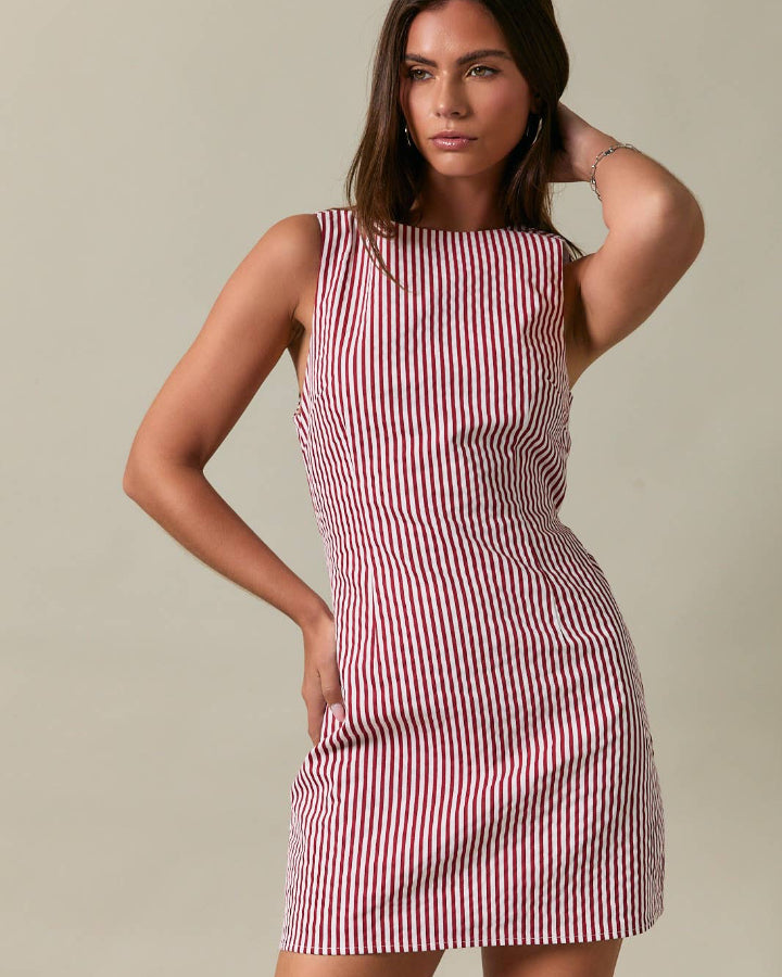 red striped mini dress Red Striped Knit Mini Dress for Beach Vacation