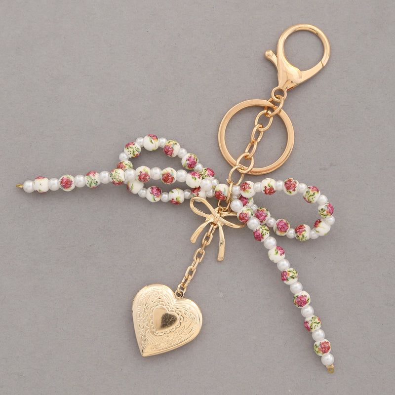 Floral Beaded Bow Bag Charm