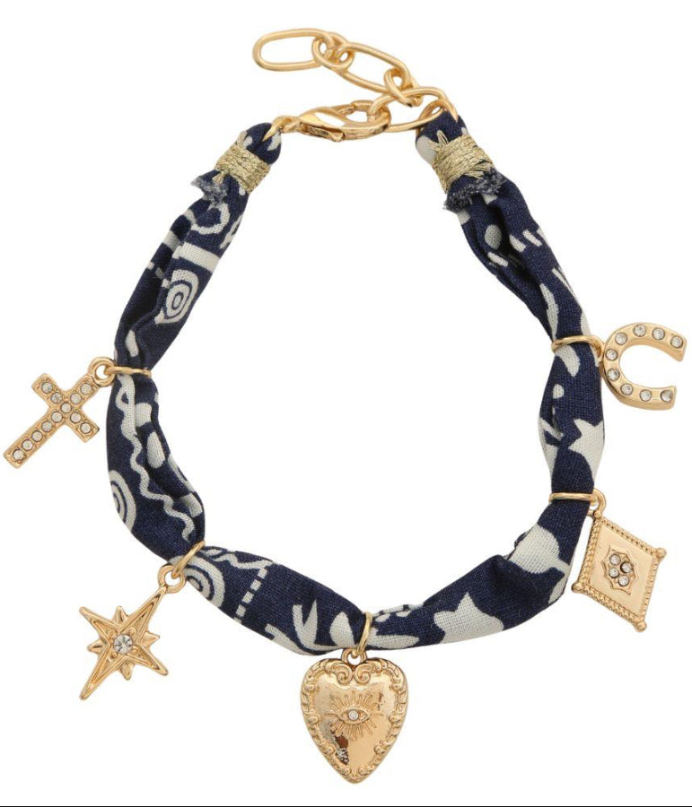 Heart Cross Charm Fabric Bracelet
