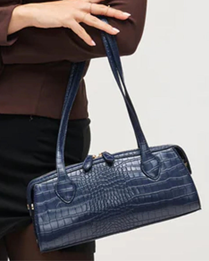 Navy Nessa Faux Croc Bag