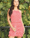 Strawberry Gingham Mini Dress With Halter Tie Strap