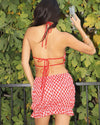 Strawberry Gingham Mini Dress With Halter Tie Strap