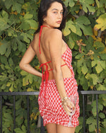 Strawberry Gingham Mini Dress With Halter Tie Strap