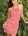 Strawberry Gingham Mini Dress With Halter Tie Strap