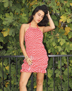 Strawberry Gingham Mini Dress With Halter Tie Strap