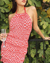 Strawberry Gingham Mini Dress With Halter Tie Strap