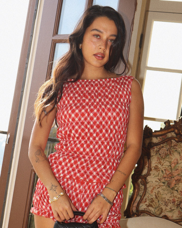 Blackberry Gingham Smocked Tank