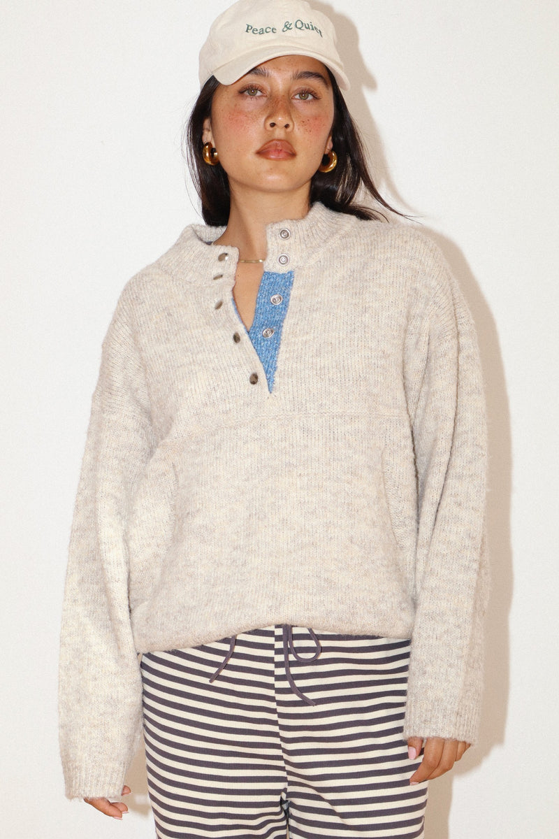 Two Tone Snap Collar Sweater