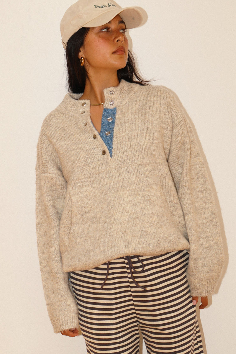 Two Tone Snap Collar Sweater