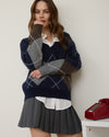 Navy Argyle V-Neck Sweater