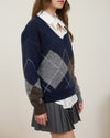 Navy Argyle V-Neck Sweater