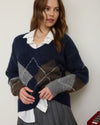 Navy Argyle V-Neck Sweater