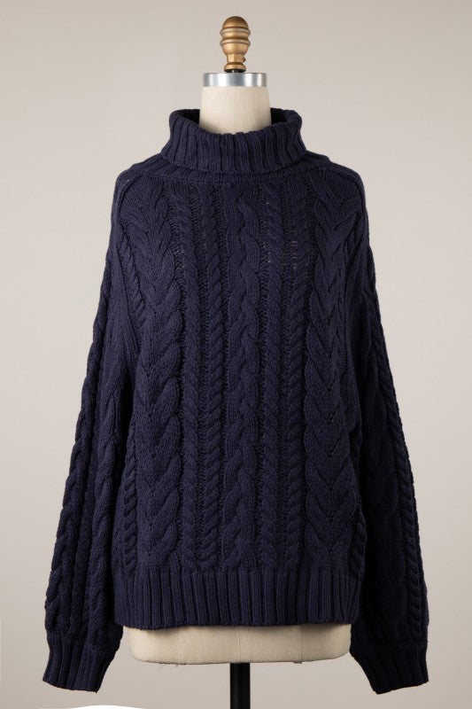 Navy Sally Cable Turtleneck