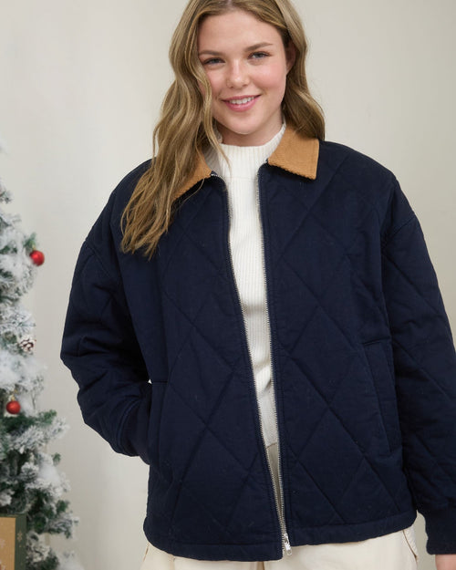Navy Quilted Barn Jacket