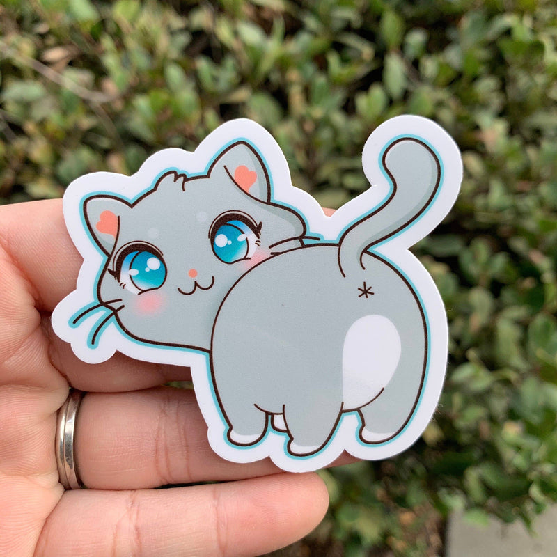 Grey Kitty Butt Vinyl Sticker / Waterproof