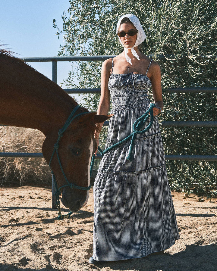 Navy Abigail Smocked Waist Maxi Dress