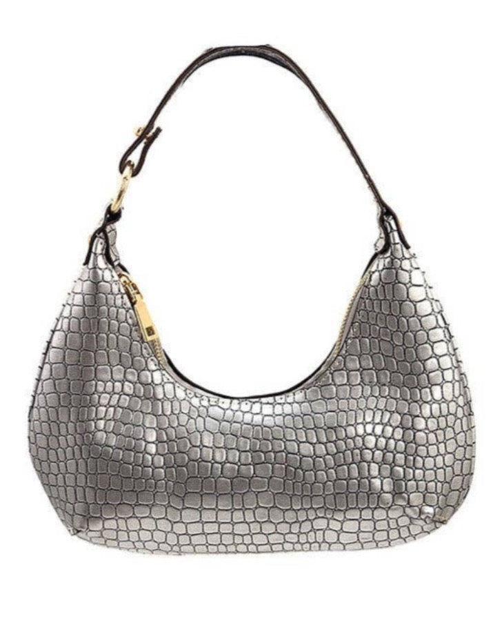 Silver Faux Croc Skin Purse