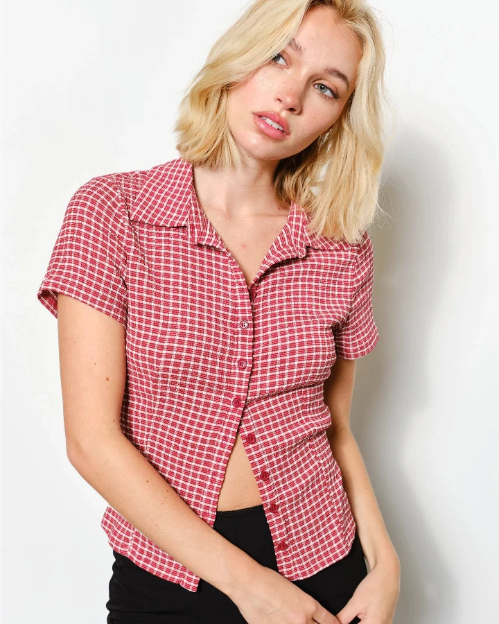 Red Lainey Fitted Plaid Shirt
