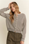 Brown Knit Striped Cardigan