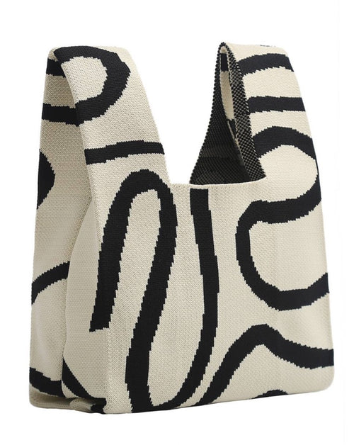 Black & White Swirl Pattern Knit Tote Bag