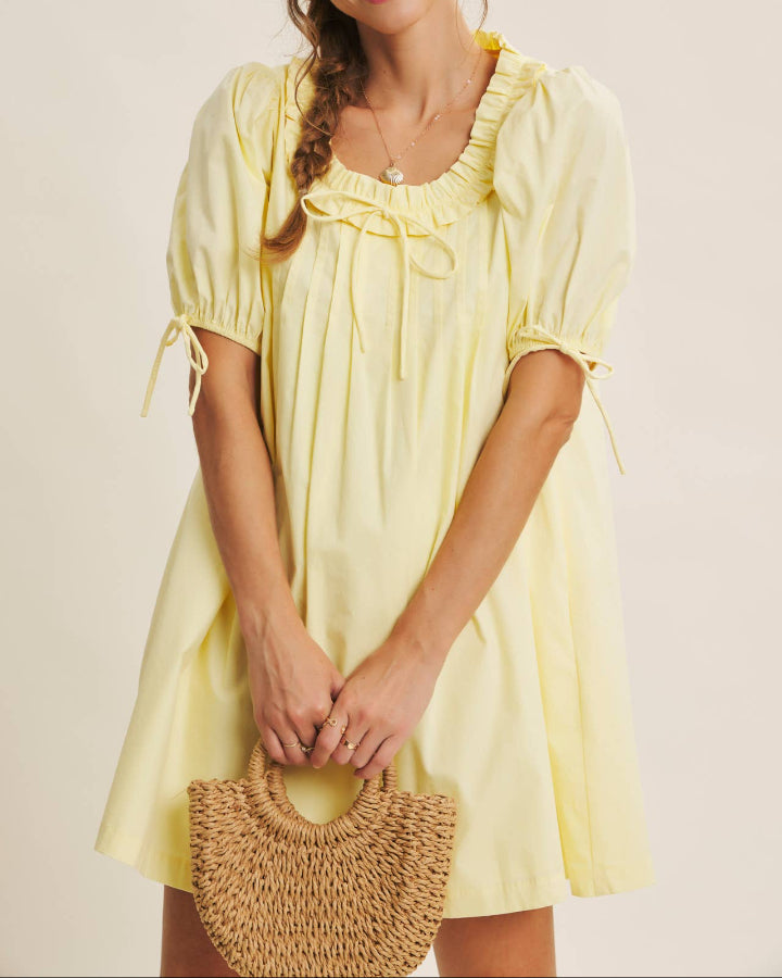 lemon yellow mini dress Babydoll Medium Mini length taille:L Kofi Black Long Sleeve women's evening wear dresses