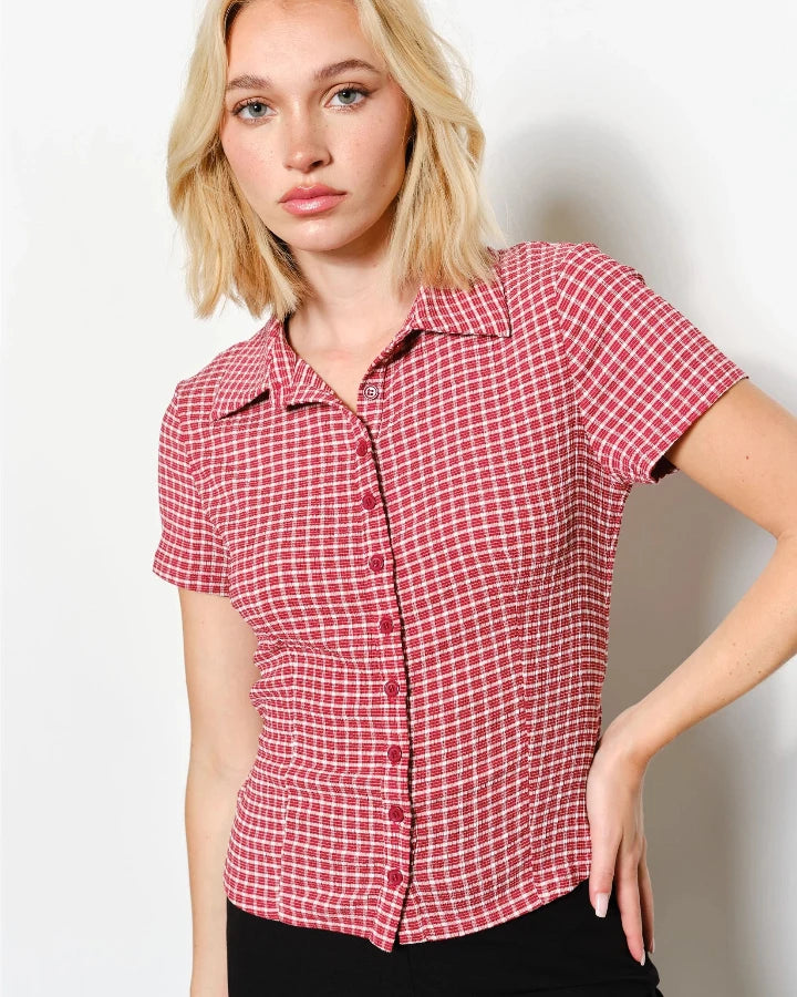 Red Lainey Fitted Plaid Shirt