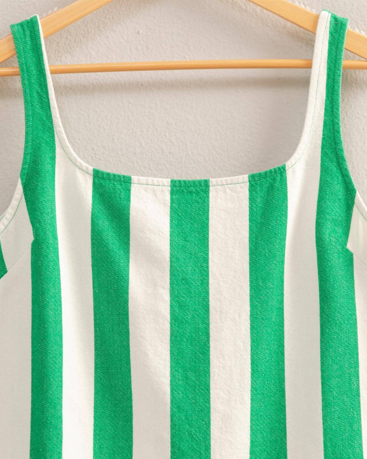 Green Striped Woven Mini Dress