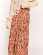 Apricot Floral Tiered Maxi Skirt