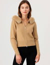 Faux Fur Zip Up Knit Cardigan