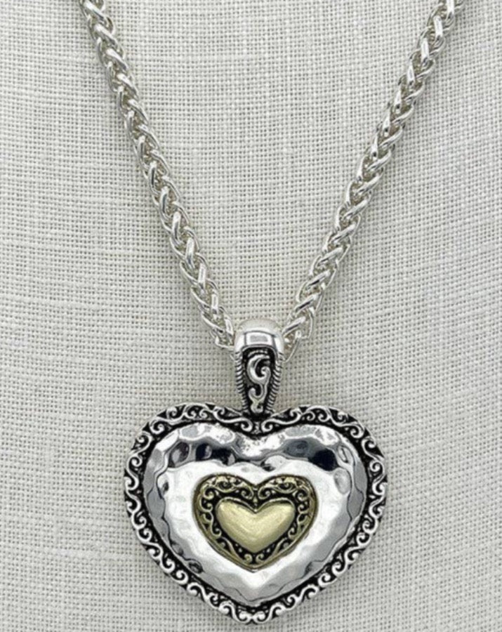 Etched Heart Pendant Necklace