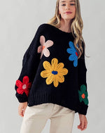 Embroidered Daisy Floral Oversized Sweater