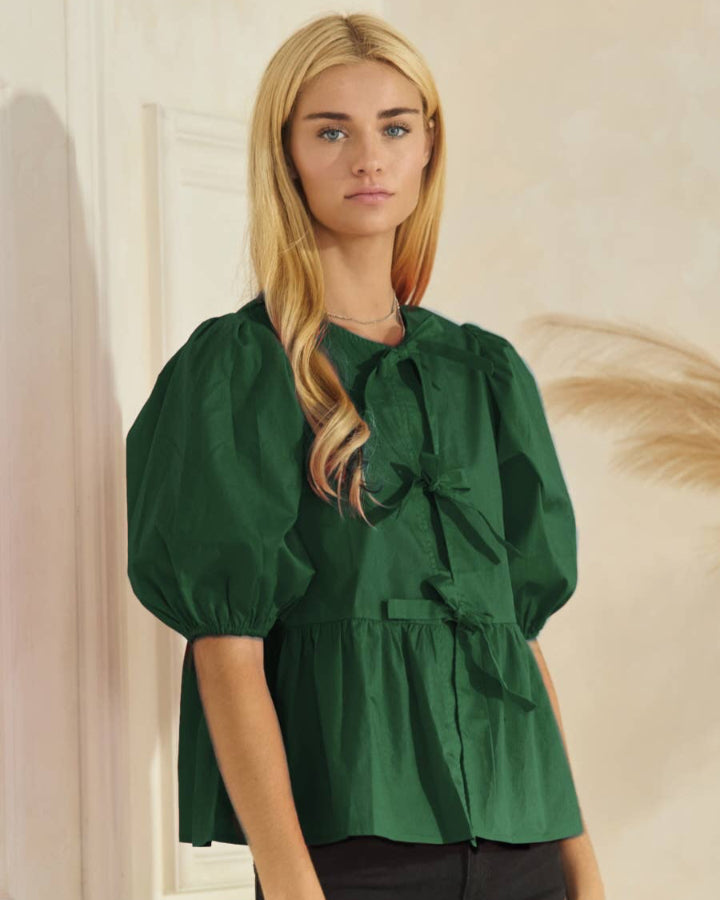 Plus Size Poplin Tie Front Blouse