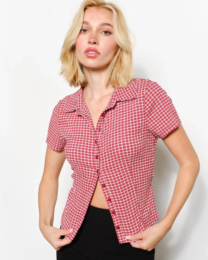 Red Lainey Fitted Plaid Shirt