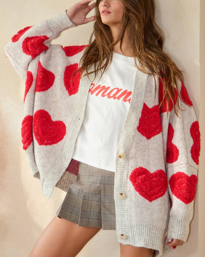 Oatmeal Oversized Heart Cardigan