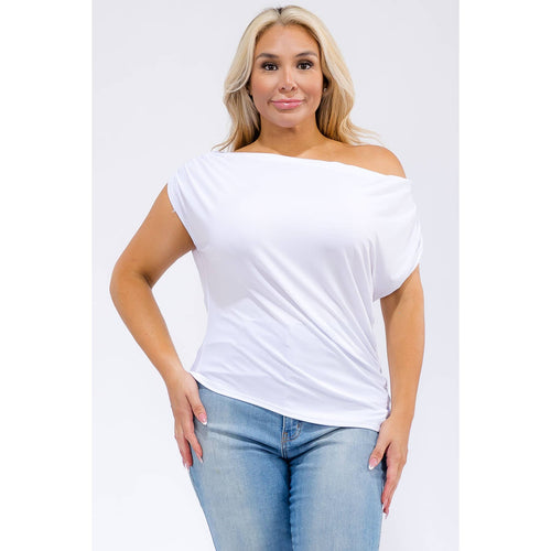 Plus Burgundy Off Shoulder Ruched Top