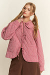 Gingham Collared Tie Front Quilted Jacket