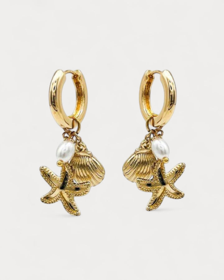 Starfish Clam Charm Huggie Earrings