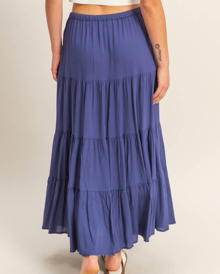 High Waisted Black Tiered Maxi Skirt