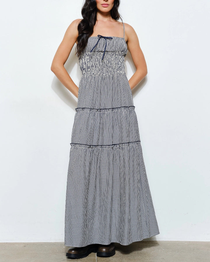 Navy Abigail Smocked Waist Maxi Dress